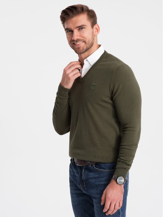 Ombre Ombre Svetr OM-SWSW-0102 Khaki Regular Fit
