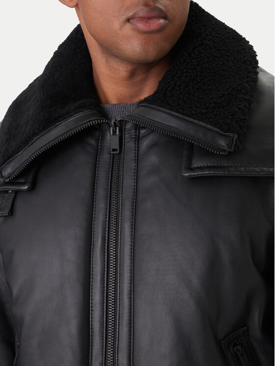 BOSS BOSS Giacca di pelle Joglaci 50547560 Nero Relaxed Fit