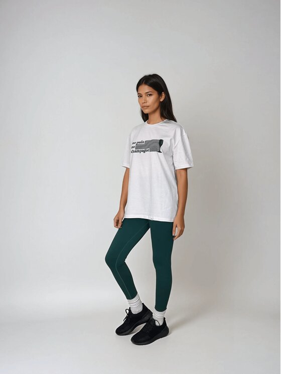 BeShaped BeShaped T-Shirt No Pain No Champagne Zielony Oversize
