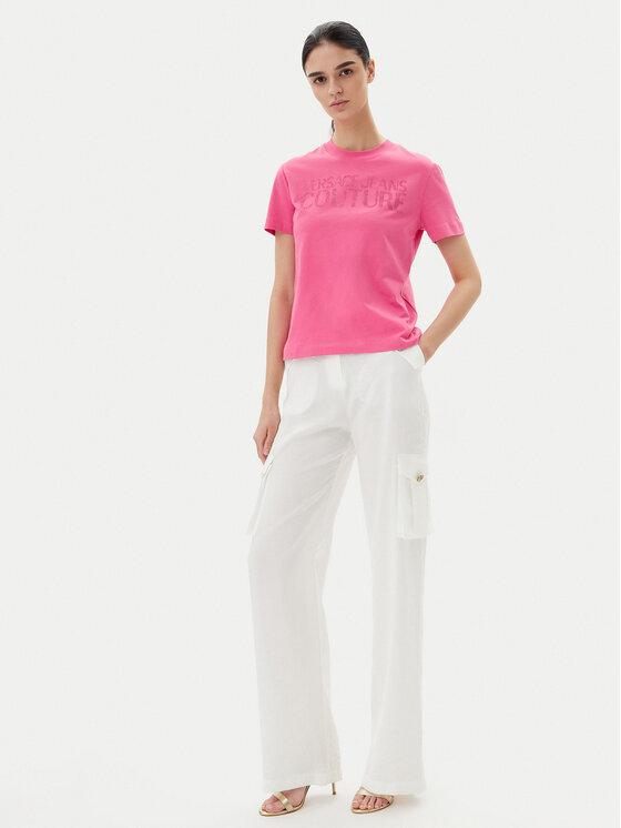 Versace Jeans Couture Versace Jeans Couture Medžiaginės kelnės 78HAA109 Balta Wide Leg