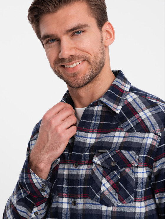 Ombre Ombre Košile OM-SHCS-0149 Tmavomodrá Slim Fit