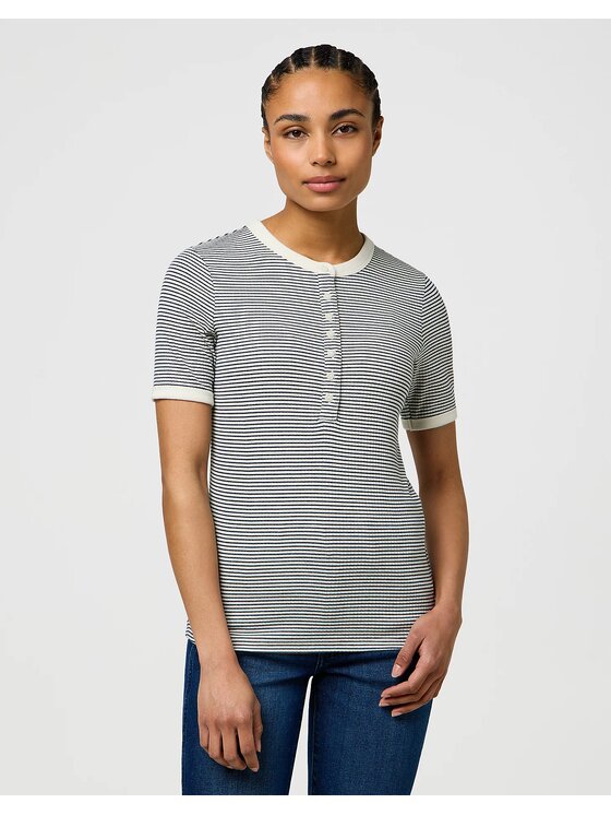 Wrangler Wrangler T-Shirt FEMME KNIT HENLEY Granatowy Slim Fit