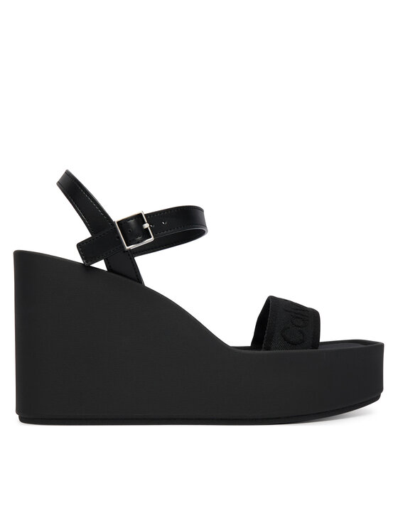 Calvin Klein Calvin Klein Sandali Wedge 70 Sndl Webbing Lth HW0HW02882 Črna
