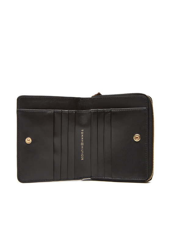 Tommy Hilfiger Tommy Hilfiger Malá dámska peňaženka Th Leather Slg Med Za Flap AW0AW17499 Čierna
