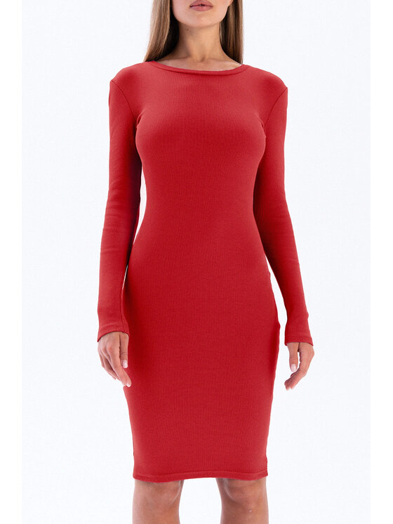 Nudyess Nudyess Vestito di maglia Eos mimi z prążka Rosso Fitted Fit