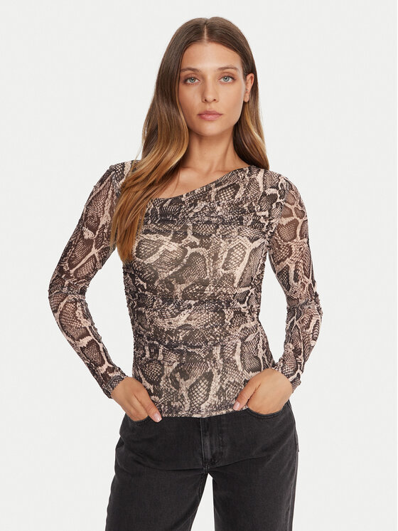 Guess Guess Bluză W5BP32 KCZC2 Bej Slim Fit