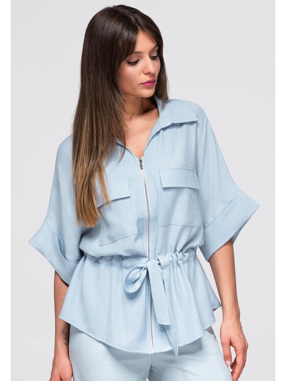 Ombre Ombre Bluzka OW-TS-E0050 Niebieski Loose Fit