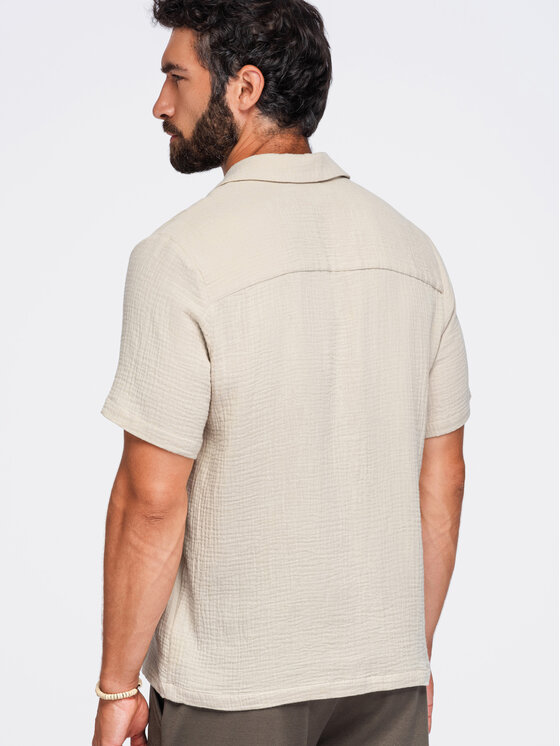 Ombre Ombre Koszula OM-SHSS-0223 Beżowy Regular Fit