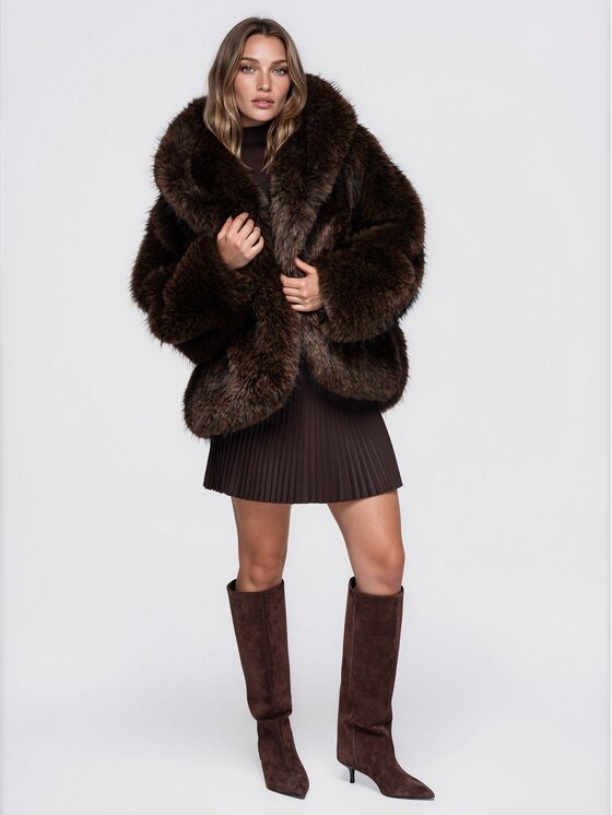 Ombre Ombre Futro OW-FR-E0001 Brązowy Oversize
