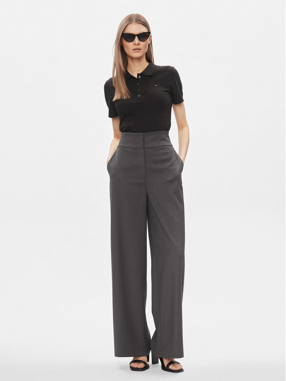 Tommy Hilfiger Tommy Hilfiger Тениска с яка и копчета 1985 WW0WW42047 Черен Slim Fit