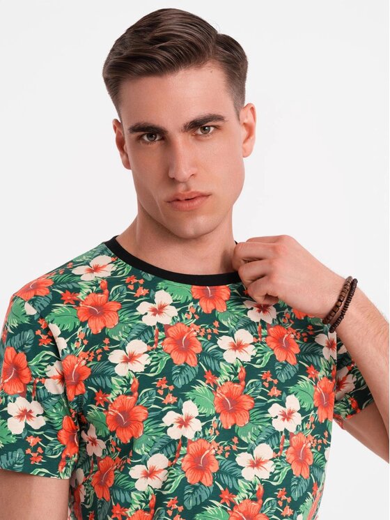 Ombre Ombre T-Shirt OM-TSFP-0249 Zielony Regular Fit