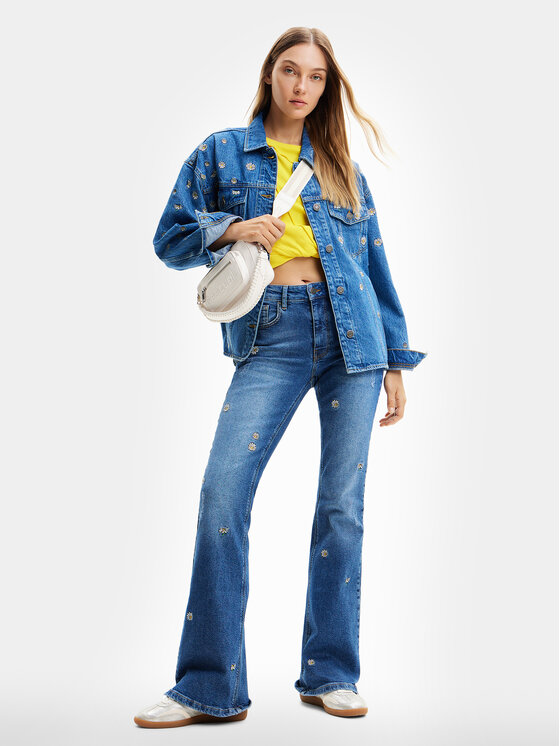 Desigual Desigual Τζιν Daisies 24SWDD33 Μπλε Flare Fit