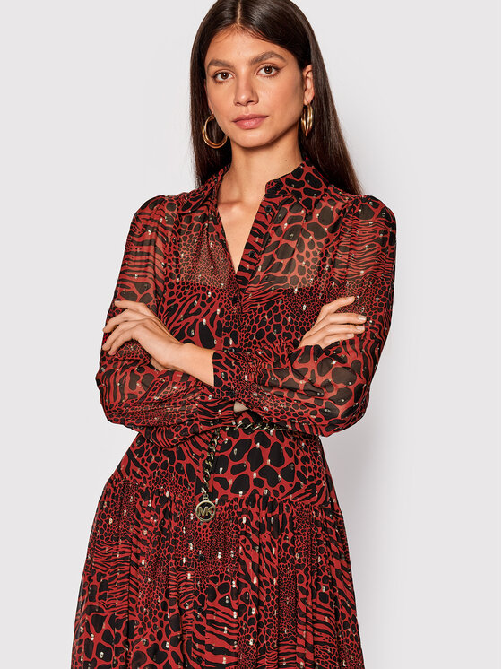 MICHAEL Michael Kors MICHAEL Michael Kors Сукня-сорочка Metallic Fil Coupé Animal Print MU281425X1 Червоний Regular Fit