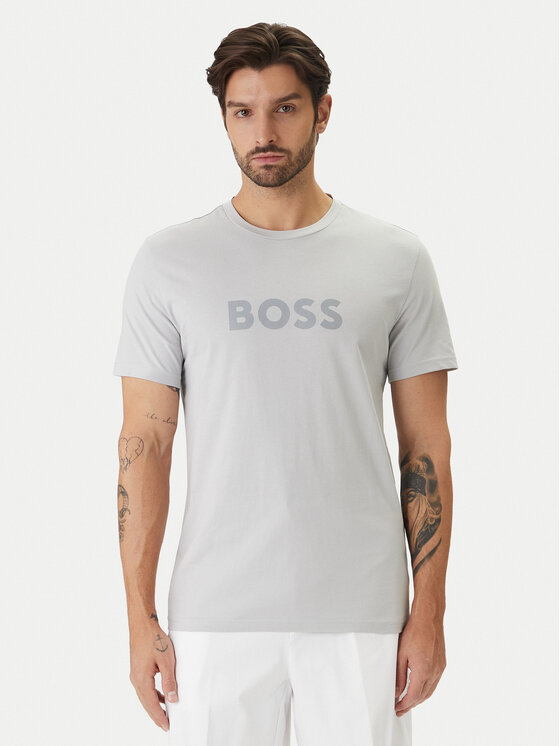 BOSS Tricou 50491706 Gri Regular Fit