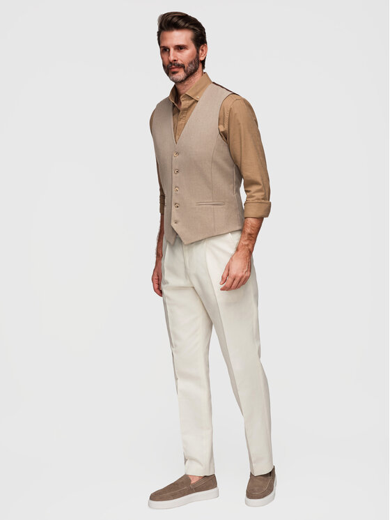 Ombre Ombre Kamizelka V64 Beżowy Slim Fit