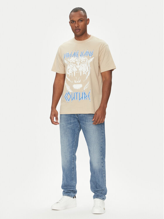 Versace Jeans Couture Versace Jeans Couture T-Shirt 78GAHT06 Beżowy Regular Fit