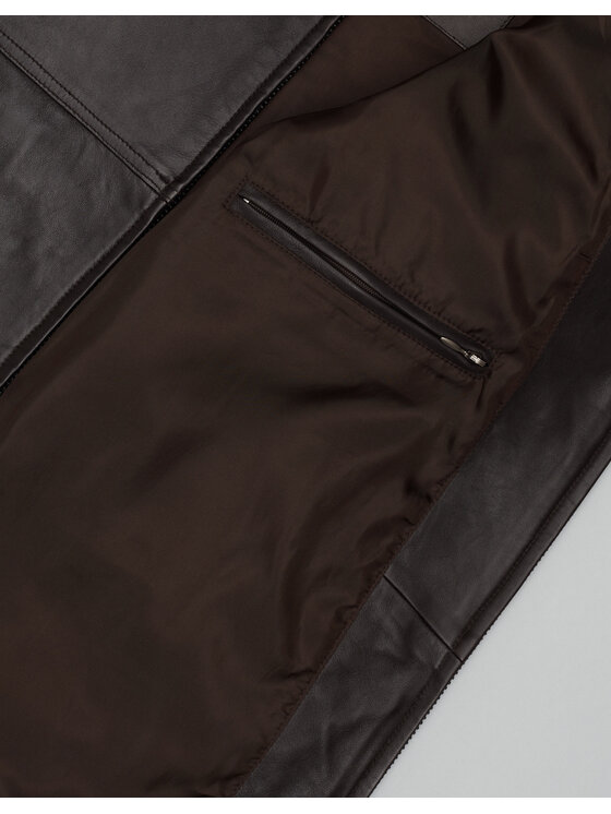 Borgio Borgio Kurtka skórzana itri_br Brązowy Slim Fit