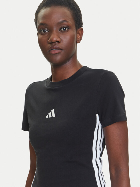 adidas adidas Tricou Essentials 3-Stripes JC8325 Negru Slim Fit