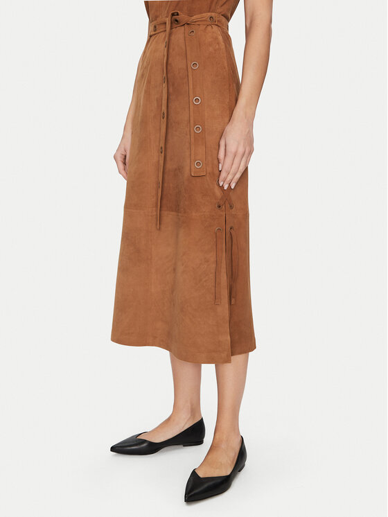 Munthe Munthe Sukienka skórzana Filom 251132025116 Brązowy Regular Fit