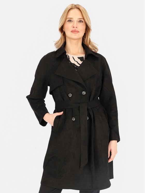 Perso Perso Płaszcz przejściowy BLE252325F Czarny Regular Fit