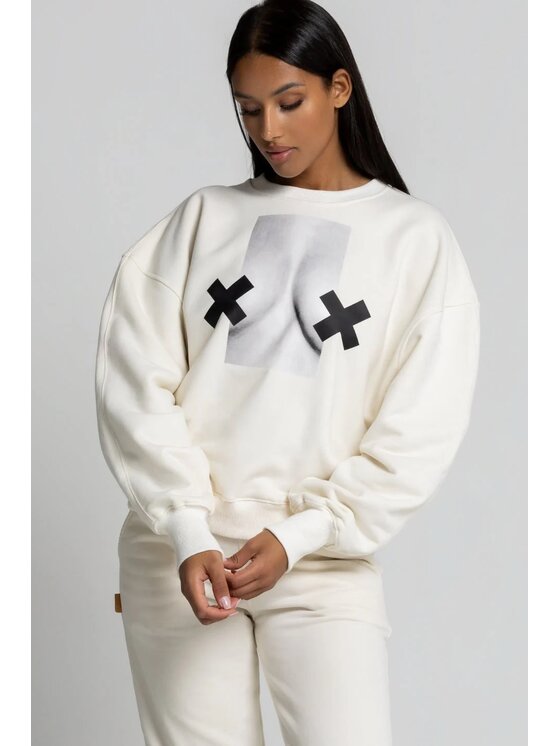 Longsleeve, rozmiar M/L, Écru, Bluza damska oversize - NADRUK XX BOOBIES