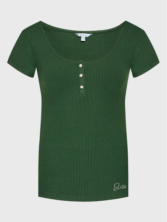 Guess Guess Bluzka Karlee Jewel W2YP24 KBCO2 Zielony Slim Fit