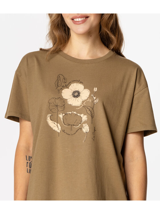 Lee Cooper Lee Cooper T-Shirt FLOWERS7 1145 Khaki Loose Fit
