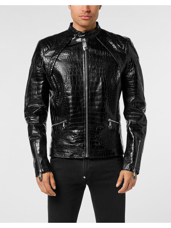 PHILIPP PLEIN PHILIPP PLEIN Kurtka skórzana 26033 Czarny Slim Fit