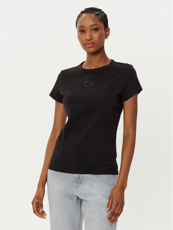 Calvin Klein T-krekls Satin K20K207974 Melns Regular Fit