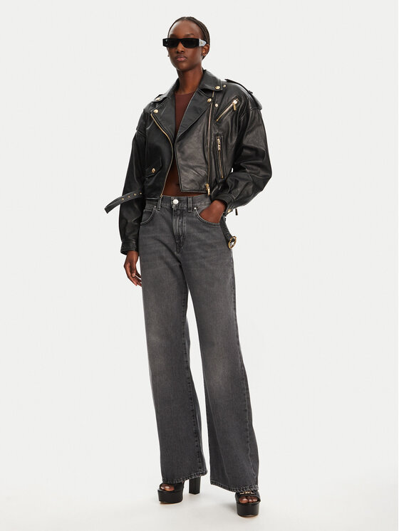 Just Cavalli Just Cavalli Kurtka skórzana 78PAVP05 CP009 Czarny Regular Fit