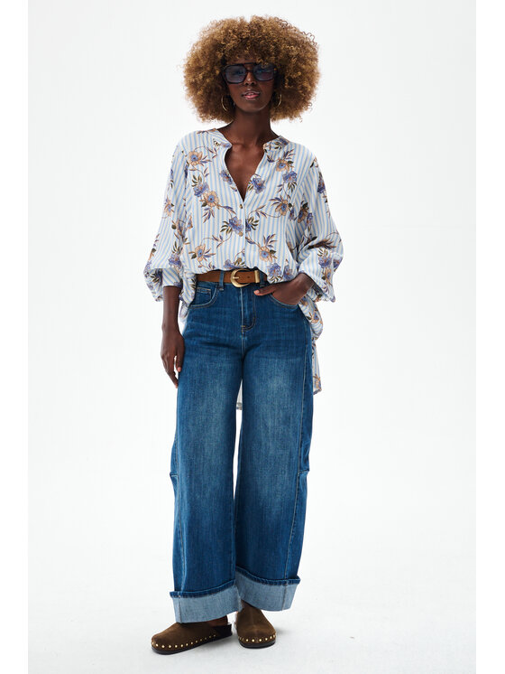 blue shadow blue shadow Bluzka Nina Niebieski Regular Fit