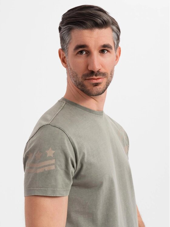 Ombre Ombre T-Shirt OM-TSWT-0202 Zielony Regular Fit
