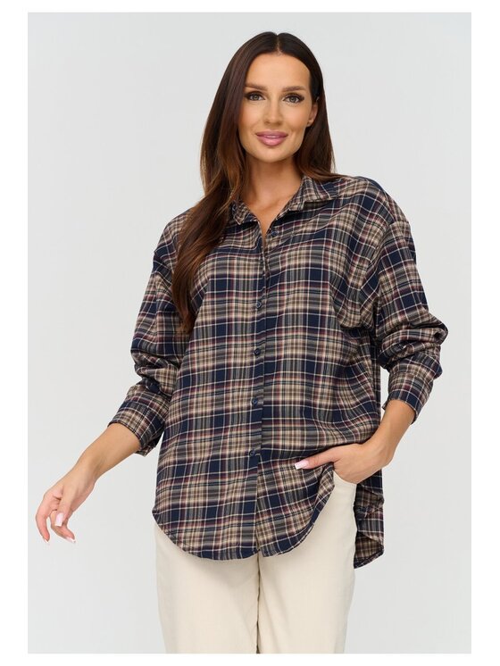 Makadamia Makadamia Koszula C82 Bordowy Loose Fit