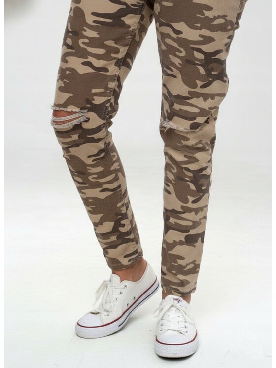 MyStars MyStars Spodnie materiałowe Camo Militarne Wojskowe 104972 Kremowy Regular Fit