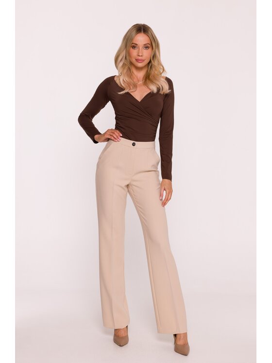 Stylove Stylove Spodnie garniturowe S418 Beżowy Wide Leg