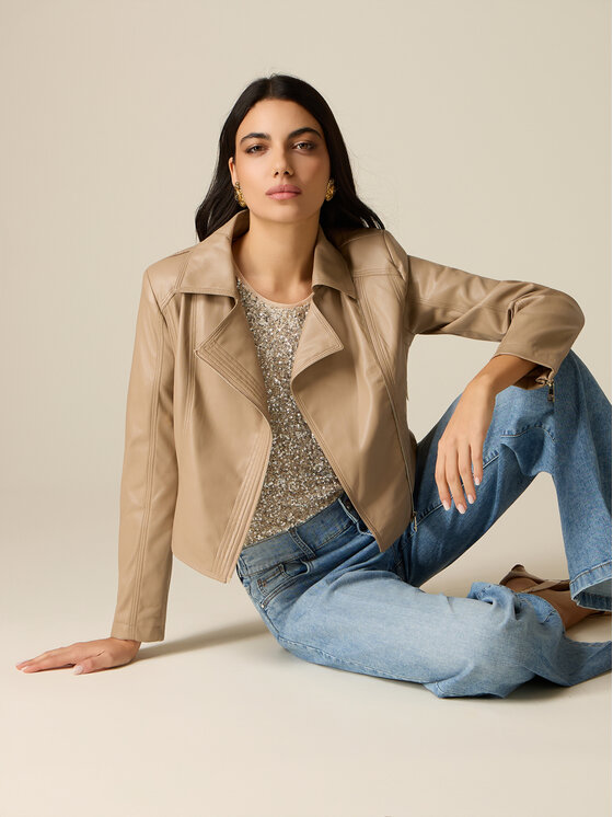Oltre Oltre Giacca in similpelle R371R002351N013 Beige Boxy Fit