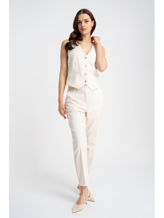 CLICK CLICK Spodnie materiałowe 30-340 Kremowy Regular Fit