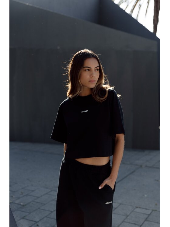 Misaga Misaga T-Shirt Brunch Crop T-Shirt Czarny Relaxed Fit