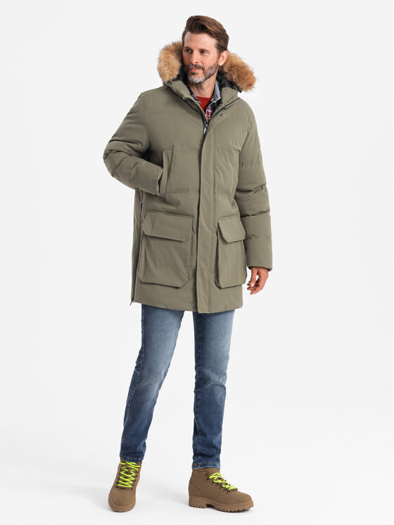 Ombre Ombre Kurtka zimowa OM-JALJ-0184 Zielony Regular Fit