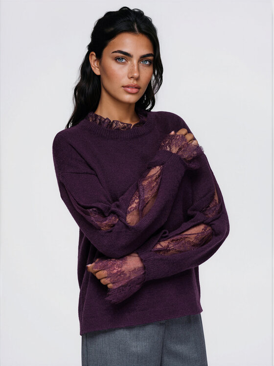Ombre Ombre Sweter OW-SW-E0065 Bordowy Relaxed Fit