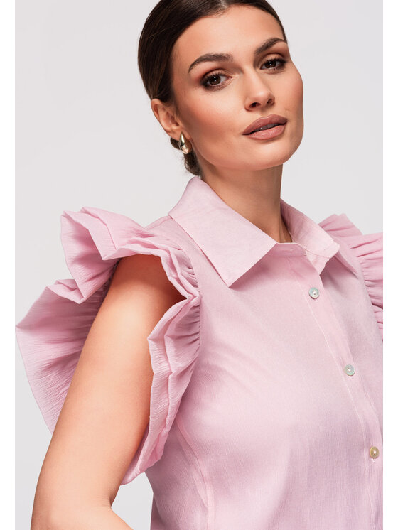 Ombre Ombre Koszula OW-SH-E0037 Różowy Slim Fit