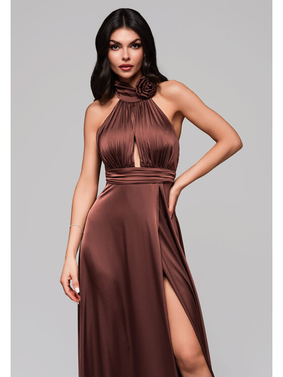 Ombre Ombre Sukienka wieczorowa LA-OM-DLR139 Brązowy Regular Fit