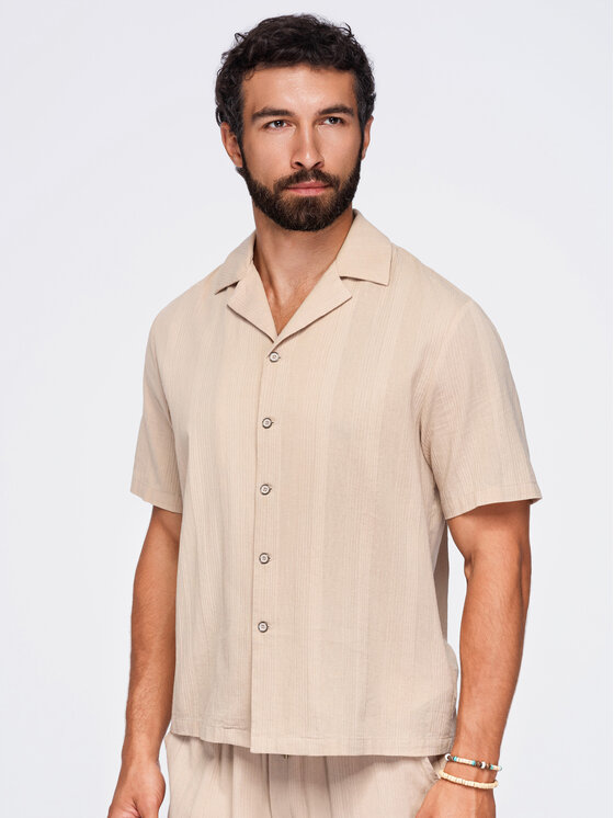 Ombre Ombre Koszula OM-SHSS-0221 Brązowy Boxy Fit