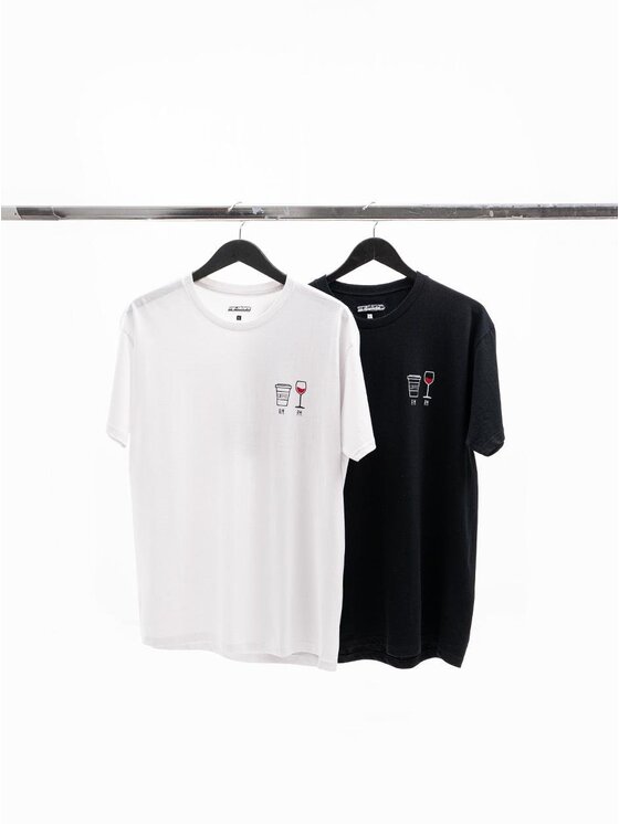MyStars MyStars Komplet t-shirtów Zestaw koszulek Wine Coffe dzień noc AM-PM M Czarny Regular Fit