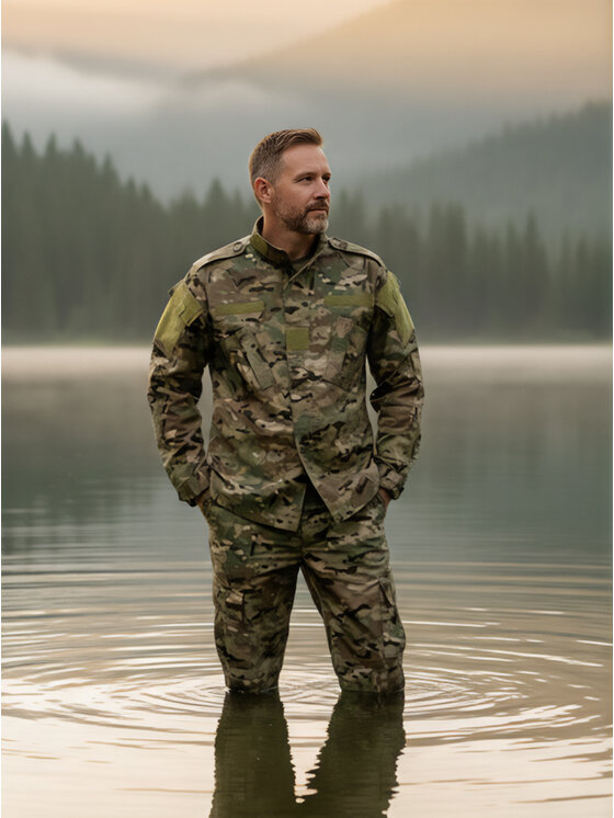 Jigga Wear Jigga Wear Komplet bluza i spodnie materiałowe Mundur USA Moro Camo Rip-Stop Wojskowy 130037 Beżowy Regular Fit