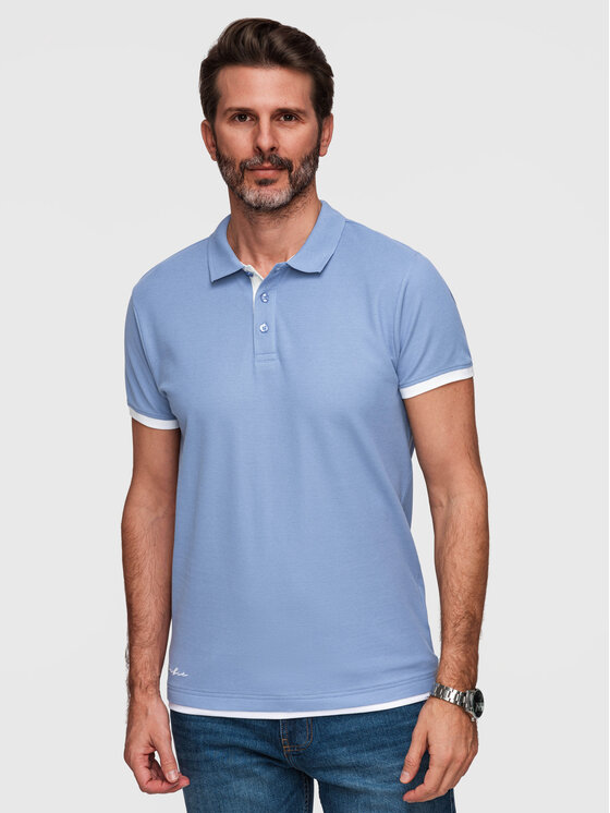 Ombre Ombre Polo OM-POSS-0170 Niebieski Slim Fit