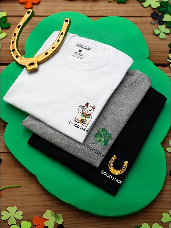 MyStars MyStars Komplet t-shirtów Zestaw 3 T-Shirtów Męskich Czarny / Biały / Szary MyStars Luck L Kolorowy Regular Fit