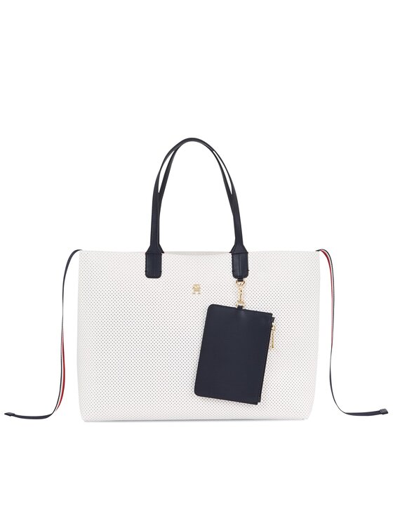 Geantă Tommy Hilfiger Iconic Tommy Tote Perf AW0AW16104 Alb
