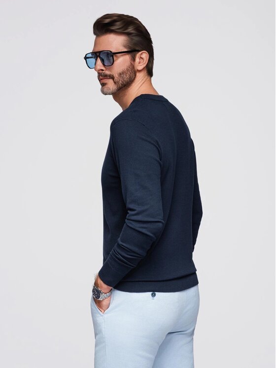 Ombre Ombre Sweter OM-SWSW-0183 Granatowy Regular Fit