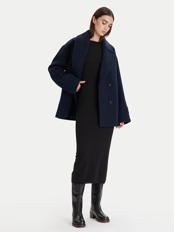 Calvin Klein Calvin Klein Gyapjú kabát LV044D549G Sötétkék Relaxed Fit